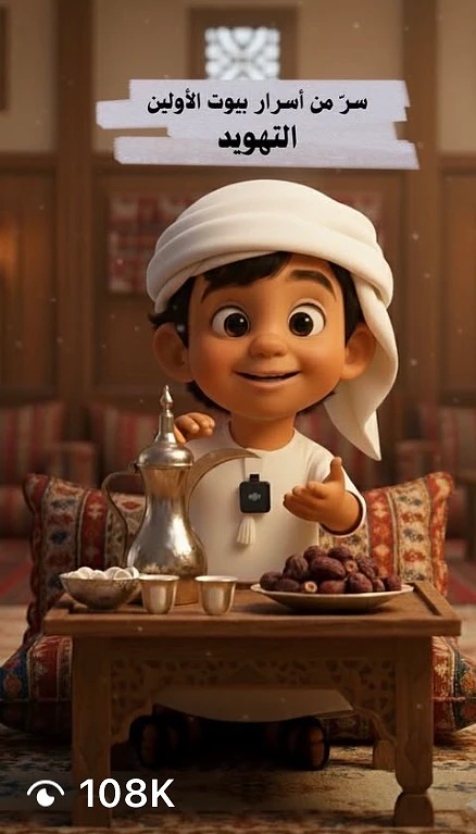 ملصق «سرّ من أسرار بيوت الأولين: التهويد»: طفل إماراتي يقدّم القهوة والتمر